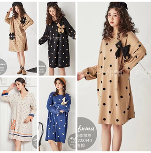 斯服玛2023新春秋女款长袖时尚休闲抗菌棉睡裙中长款可外穿家居服