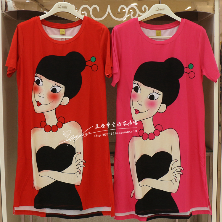 夏季家居服女士韩版卡通短袖睡裙