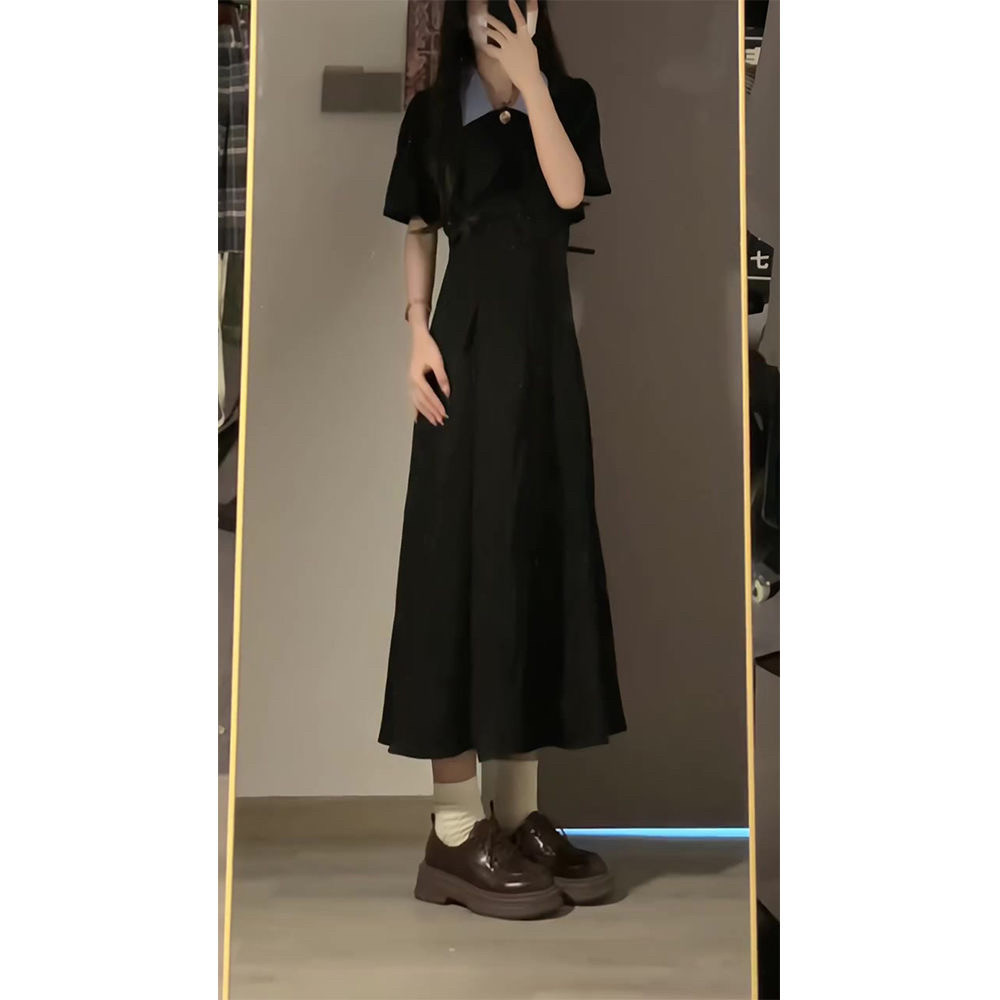 高级感撞色polo领坎肩吊带裙套装女修身显瘦气质学院风显瘦连衣裙