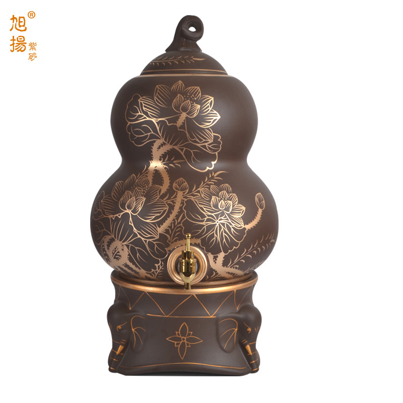 旭扬 15升紫砂茶水缸 带龙头葫芦形茶水缸 净水器  冷水壶 纯手彩
