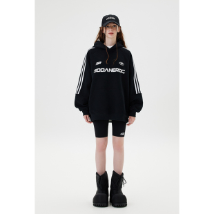 街头织带上衣潮牌 运动复古连帽卫衣情侣男女款 SDDANEROG 国潮美式