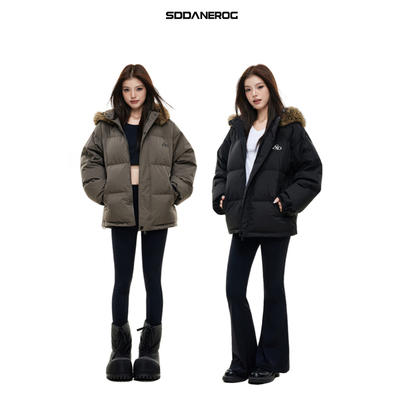 SDDANEROG 特氟龙三防90白鸭绒毛领羽绒服连帽加厚保暖面包服外套