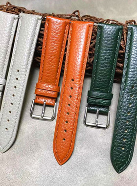 牛皮荔枝纹厚料皮表带柔软12/14m16mm18mm20mm22mm墨绿橘色大象灰