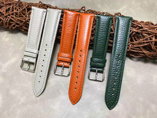 牛皮荔枝纹厚料皮表带柔软12 14m16mm18mm20mm22mm墨绿橘色大象灰