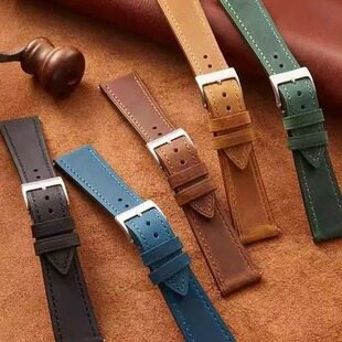 头层磨砂疯马皮复古快拆牛皮表带18 22x18mm柔软男女