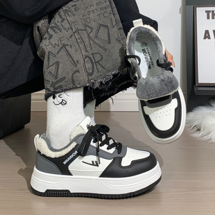 回力棉鞋女鞋加绒保暖熊猫色板鞋女款冬季2025新款加厚二棉冬鞋女