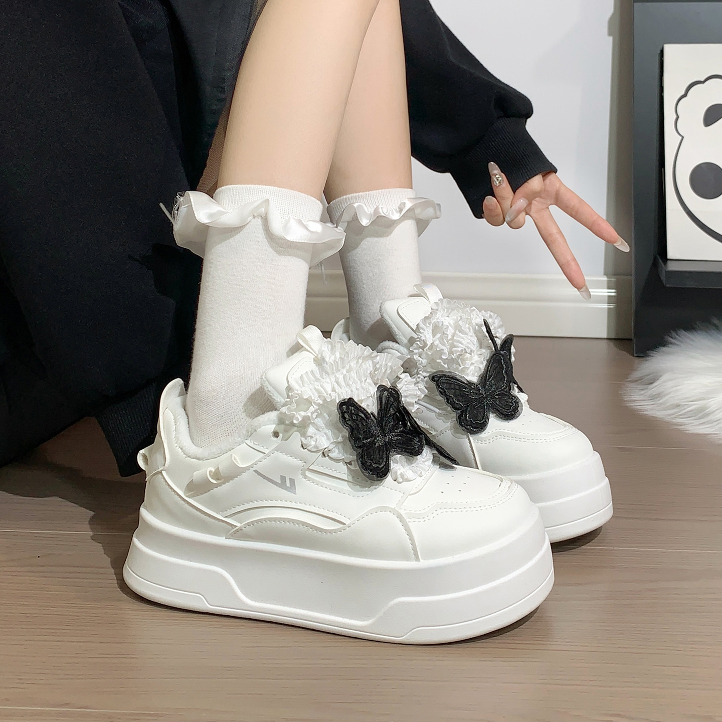 回力女鞋加绒小白鞋秋冬新款