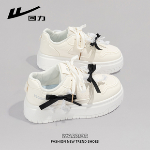 回力蝴蝶结女鞋原创小众春季增高厚底板鞋女款爆款百搭学生小白鞋