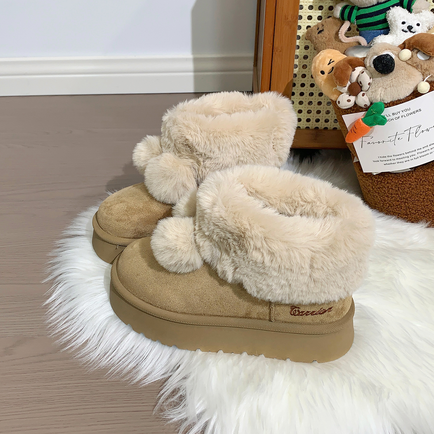 回力雪地靴女纯色加绒保暖棉鞋