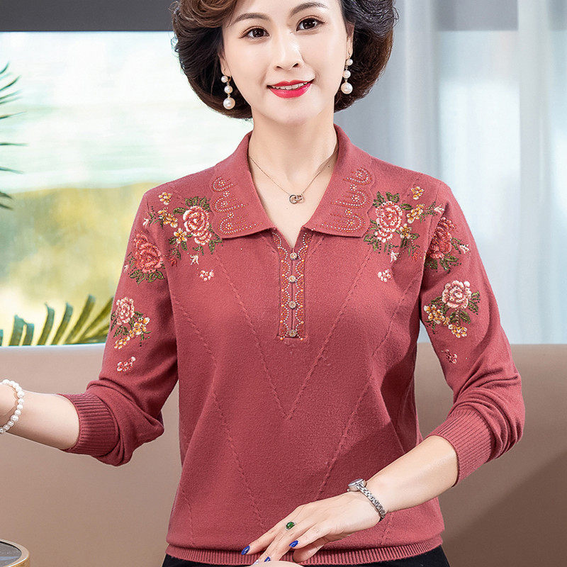 春秋新款洋气打底小衫妈妈装长袖时尚薄毛衣中老年女50岁大码上衣