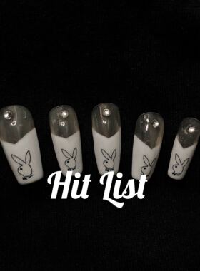 独家原创设计辣妹欧美假指甲指甲贴无味法式光疗胶彩妆指甲兔子头