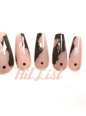 独家原创欧美辣妹裸色奶牛纹持久指甲贴片高端光疗胶棕色彩妆指甲