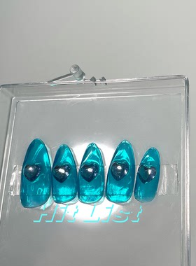 HitList欧美爱心果冻蓝穿戴式美甲软妹少女小红书定制假指甲亮片