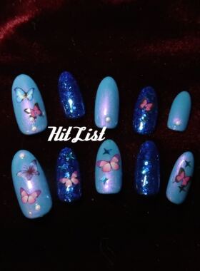 #Hit List#原创蝴蝶假指甲贴片美甲亮片特价饰品复古女孩彩妆指甲