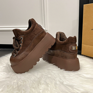 9cm内增高女鞋 加绒勃肯鞋 爆款 厚底松糕鞋 25冬季 小个子乐福鞋 新款