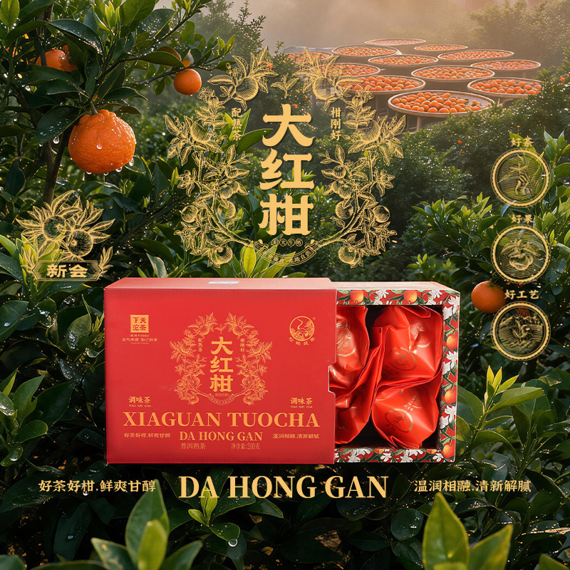 下关沱茶柑普 大红柑 普洱熟茶200克盒装非小青柑果香浓郁2023年图片