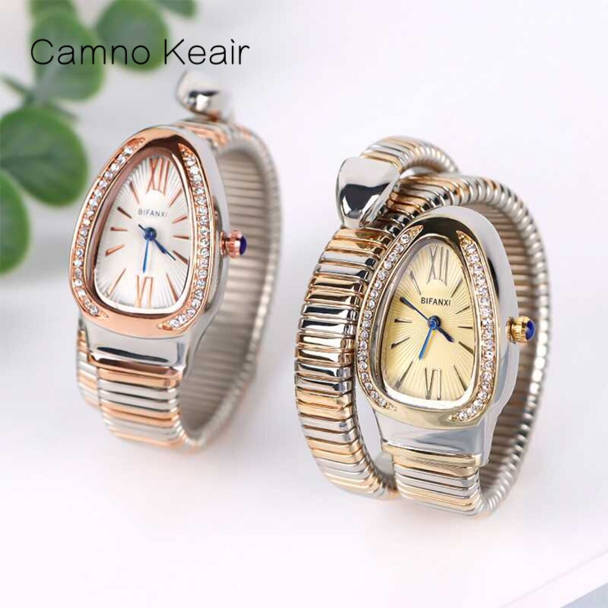 camno keair蛇形石英表ck2-13520精致镶钻手镯开口手表女士腕表