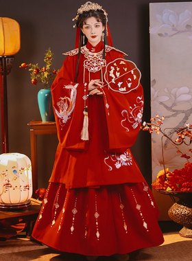 出租茗月萱明制立领斜襟长衫绣花云肩女日常夏秋冬三件套汉服婚服