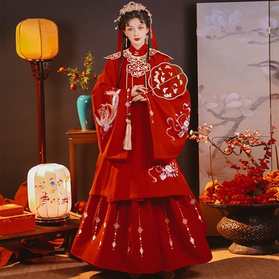 出租茗月萱明制立领斜襟长衫绣花云肩女日常夏秋冬三件套汉服婚服