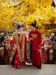 衫 遇囍来汉服婚服女明制婚礼盘金绣拖尾大袖 圆领袍长相见 出租