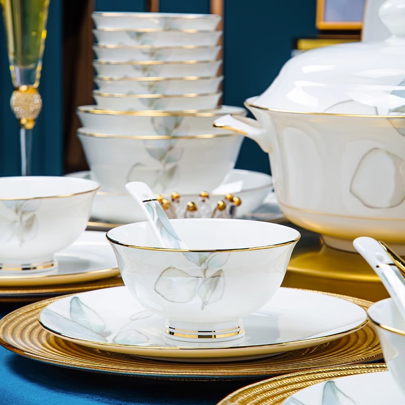 景德镇餐具碗碟盘勺全套家用颜值碗具微波送人礼盒包邮组合搬家