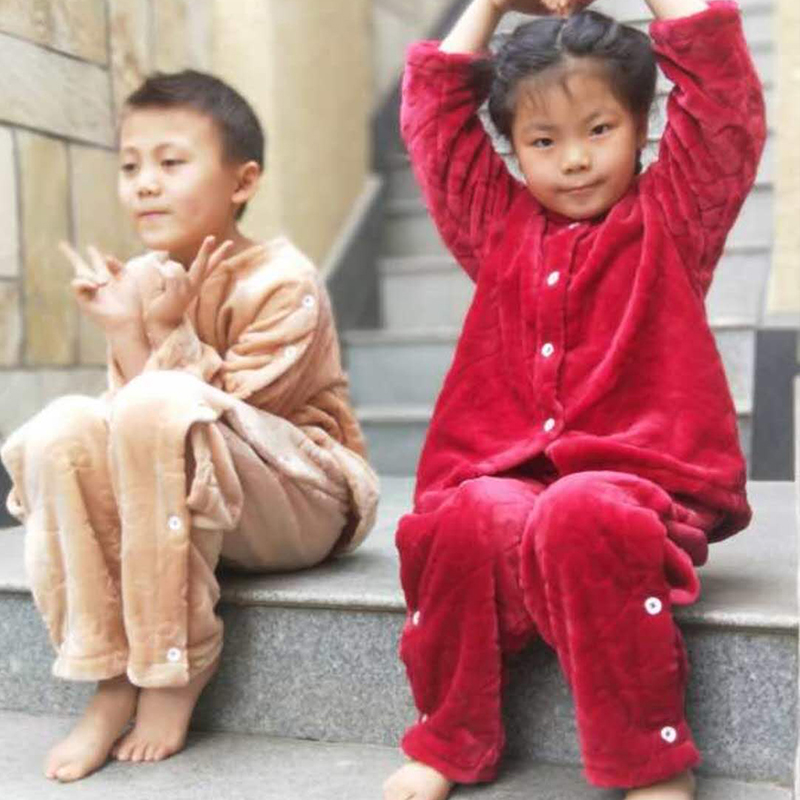儿童冬季加绒加厚艾灸服 中大童长款前后开衫裤子开扣理疗服按摩