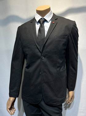 春秋款男士黑色后轴贴布2粒扣商务休闲修身简约针织西装上班西服
