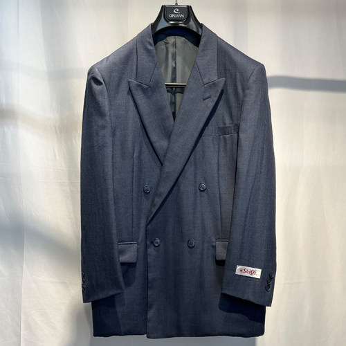 纯新羊毛双排高克重纯羊毛西服高级蓝英伦日系复古oversize西装