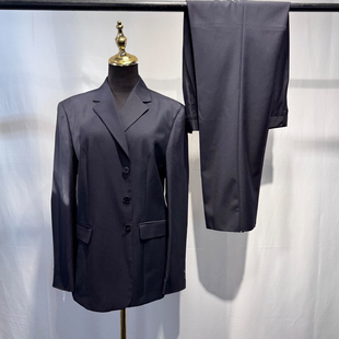 纯色藏青色套装 女粉福利 长裤 西服修身 外套 学生上班职业女士套装