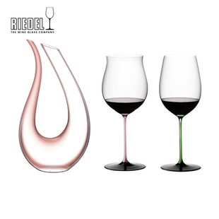 riedel奥地利进口Amadeo竖琴醒酒器两支粉领结璀璨水晶红酒杯套装