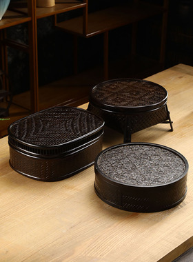 复古竹编茶具收纳盒零食盒漆器茶具收纳盒整理盒