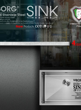 VIBORG域堡 4mm厚304不锈钢手工水槽厨盆厨房大单槽套装厨房星盆A