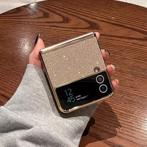 适用三星zflip4手机壳z flip3折叠屏w23flip心系天下全包防摔4代高级电镀网红闪粉女款少女超薄磨砂保护高端