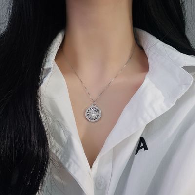 s925纯银镶钻八宝罗盘项链女士