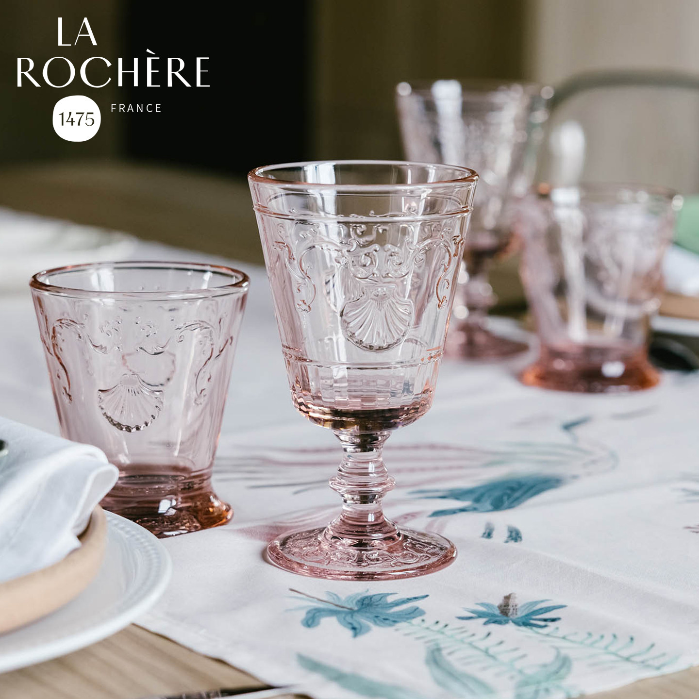 法国进口La Rochere玻璃杯高级轻奢浮雕花纹果汁红酒高脚酒杯水杯