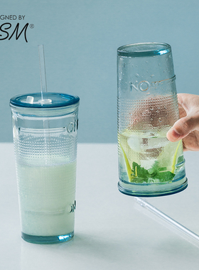 西班牙进口vsm吸管杯家用带盖高颜值冷饮果汁喝水杯子学生玻璃杯