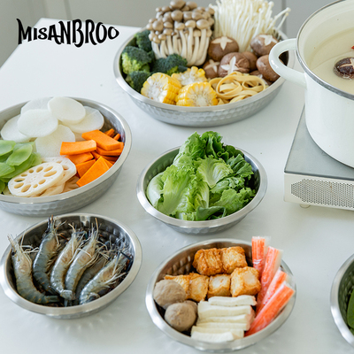 芬兰misanbroo火锅备菜盘304不锈钢圆形托盘子鱼菜碟牛排餐配菜盘