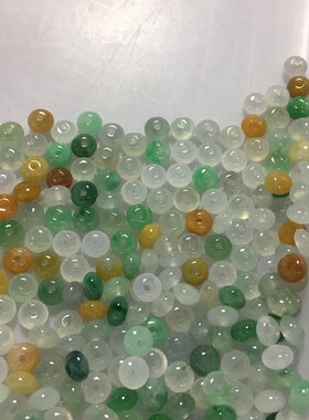缅甸A货高冰三彩阳绿翡翠散珠