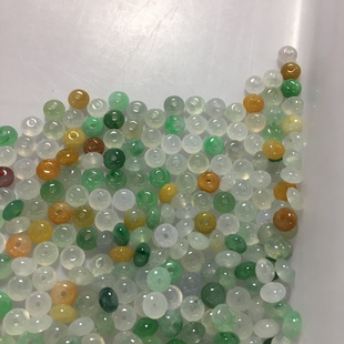 翡翠散珠高冰种三彩阳绿鼓珠天然缅甸翡翠A货飞碟手串项链diy配饰