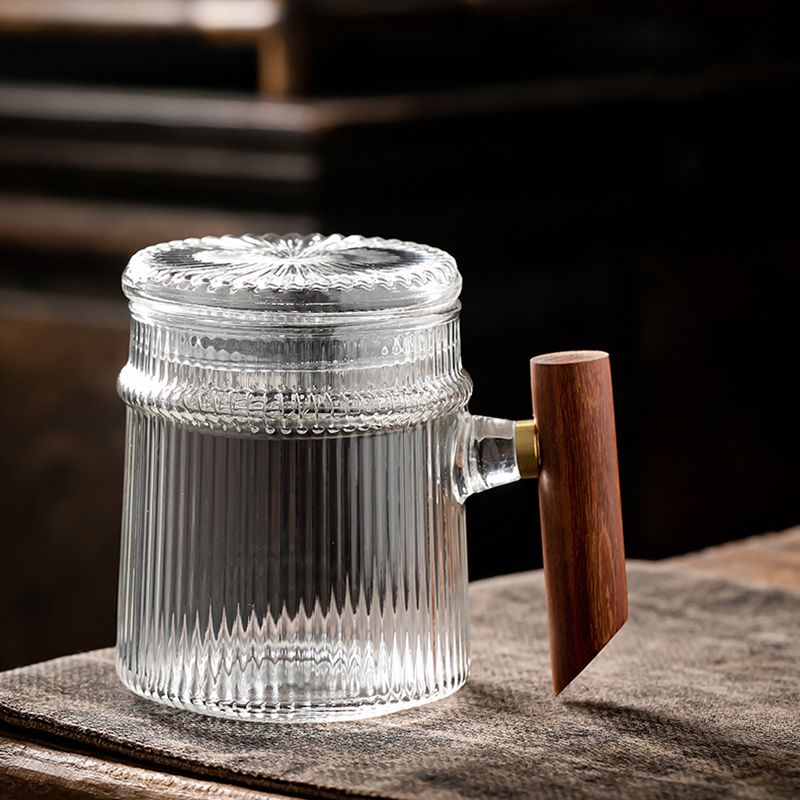 木把带盖玻璃月牙杯家用过滤绿茶杯耐热茶水分离大容量高颜值杯子