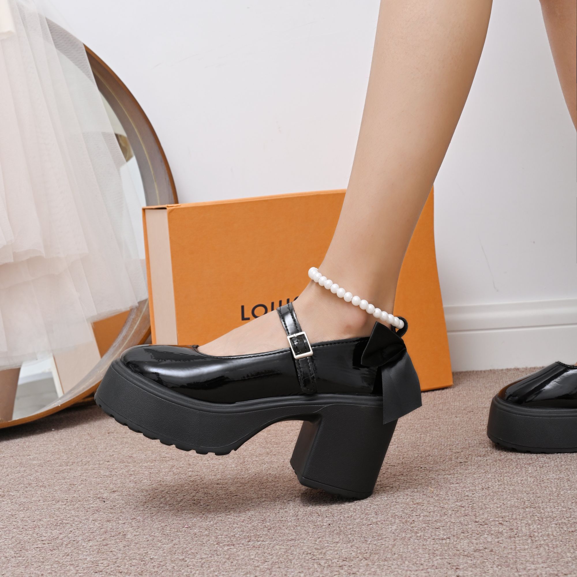 增高厚底玛丽珍小皮鞋女2025新款春秋季日系jk粗跟高跟配裙子单鞋