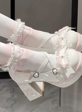 Lolita鞋子洛丽塔高跟鞋防水圆头玛丽可爱甜美少女蝴蝶结