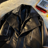 709-JK877-P145小众西装领皮衣夹克拉链装饰纯色外套平铺，男装夹克，星座709