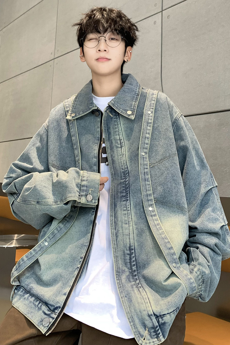 709-JK907-P115春秋复古水洗做旧牛仔飘带夹克外套男,男装夹克,星座709