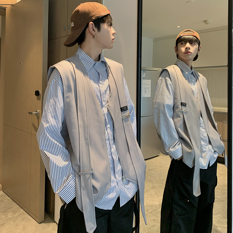 709-MJ70-P65春秋飘带装饰v领纯色宽松休闲大码马甲单人,男装背心/马甲,星座709