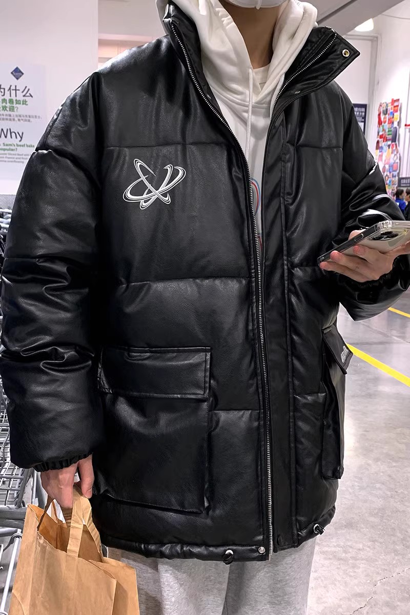 709-MY908-P110冬季港风单人立领印花皮衣外套潮流百搭棉衣男，男装皮衣，星座709