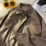 709-JK880-P105春秋休闲翻领金属装饰后背拉链夹克外套平铺图，男装夹克，星座709