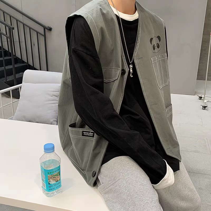 709-MJ10-P60单人港风原创简约多口袋印花百搭休闲无袖马甲坎肩,男装背心/马甲,星座709