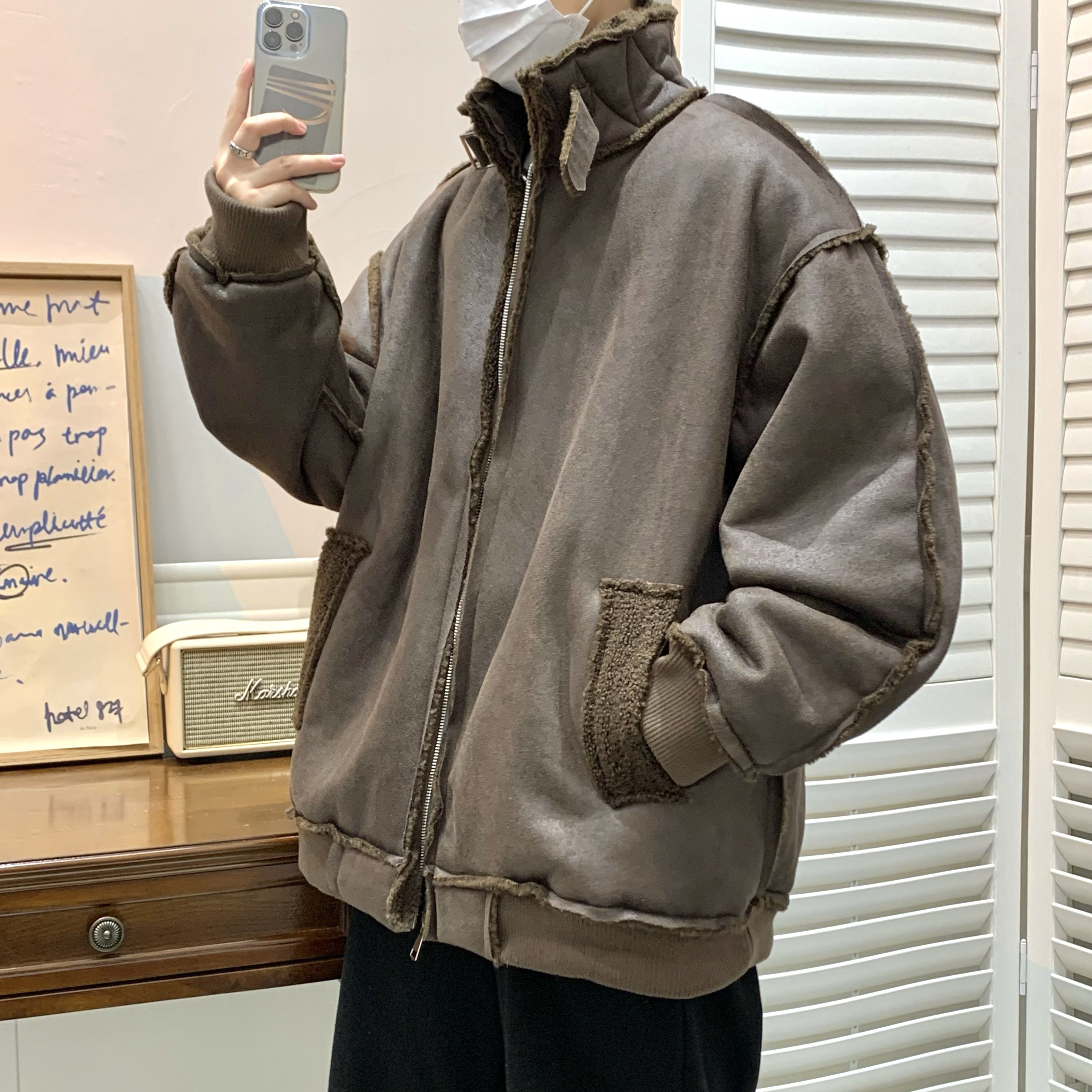 709-MY1013-P115 冬季单人皮毛一体复合羊羔毛加厚棉衣开衫男图片