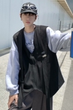 709-MJ70-P65春秋飘带装饰v领纯色宽松休闲大码马甲单人，男装背心/马甲，星座709